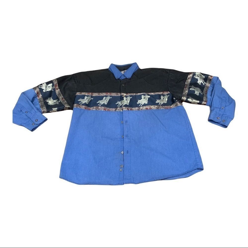 West Adventure Bull Rider Western Rodeo Button Down Shirt Metallic Cowboy
